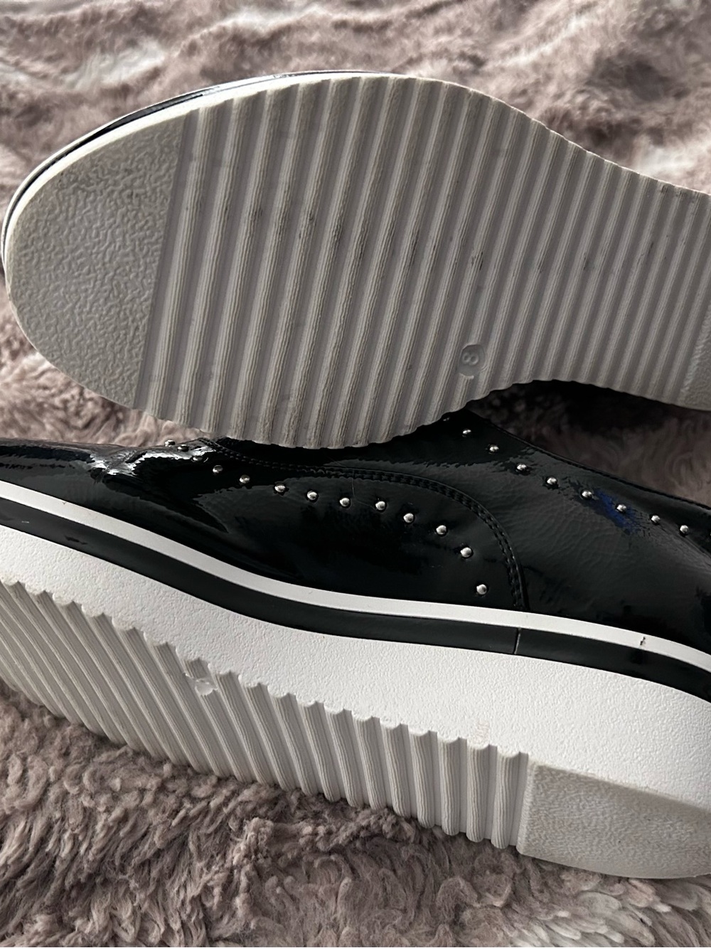 Madden Girl Black Patent Platform Oxford Loafers with White Sole - Picture 4 of 6